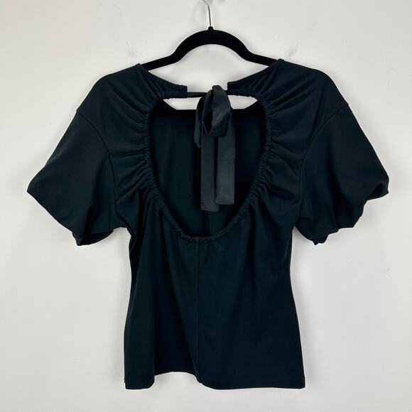 J.Crew Open Back Puff Sleeve Top Stretch Cotton Satin Bow Preppy XS NWT - Picture 7 of 13